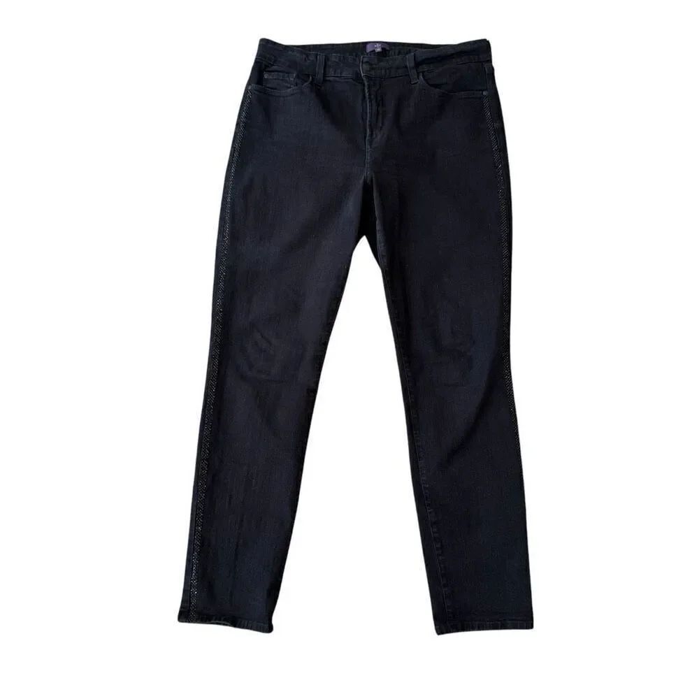 NYDJ high rise embellished side stripe jeans size 14 dark navy